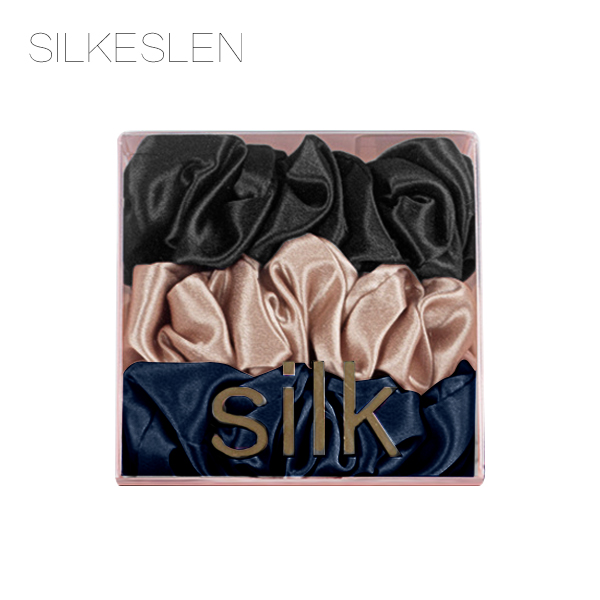 Scrunchie Set i 100% Mullbärssike 22 Momme - Stor, Set om 3 stycken