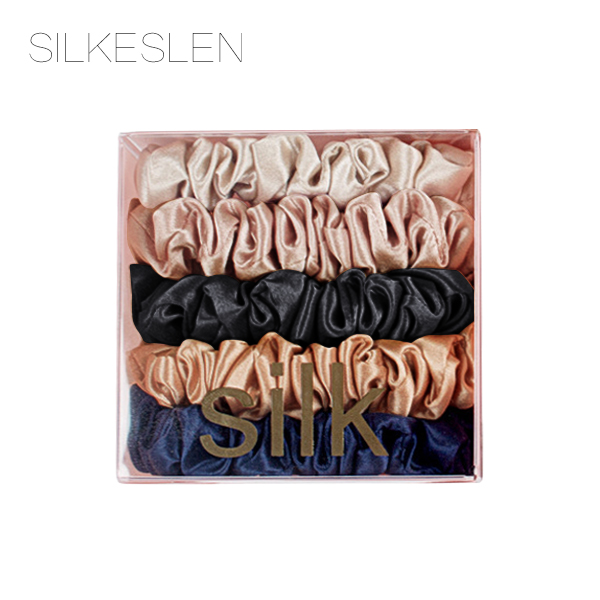 Scrunchie Set i 100% Mullbärssilke 22 Momme - Medium, Set om 5 stycken