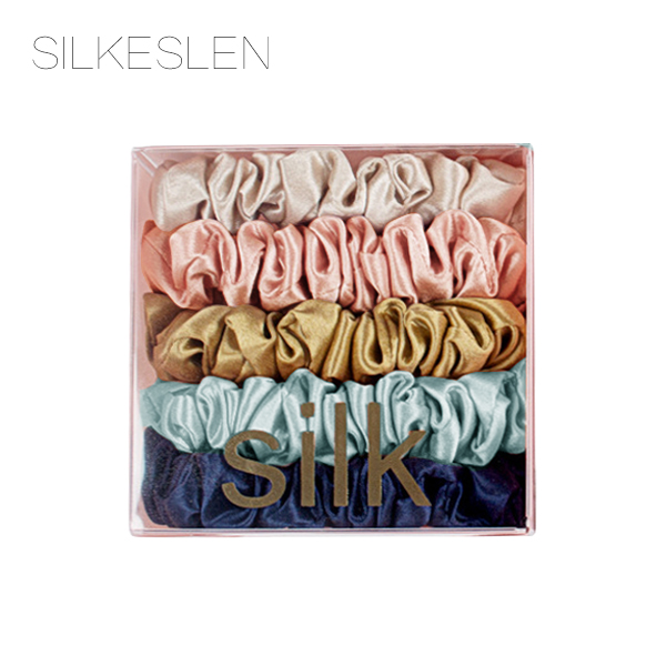 Scrunchie Set i 100% Mullbärssilke 22 Momme - Medium, Set om 5 stycken